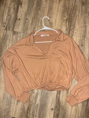 Project Social T Cropped Collared Sweatshirt in Rust Orange